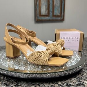 Journee Collection Galindo Tan Braided Knot Block Heel Sandals NEW 11